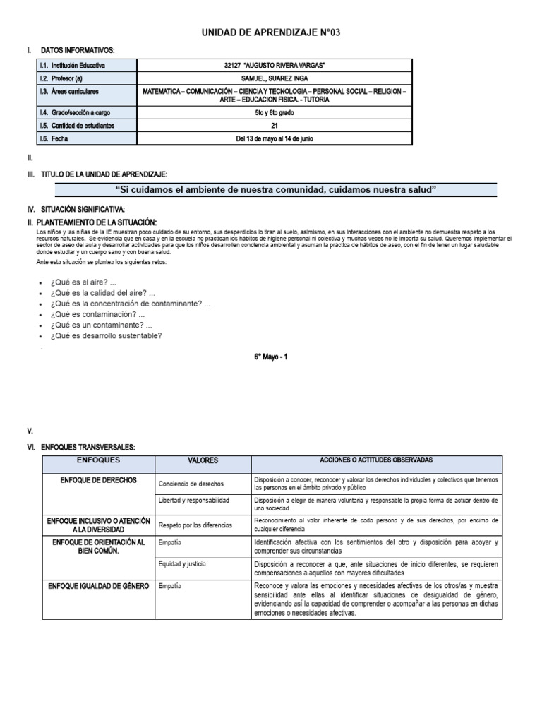 6° - GRADO - UNIDAD - DE - APRENDIZAJE - N°03 Ultimo | PDF | Números ...