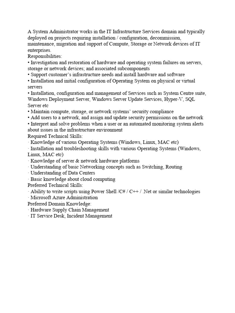 System Administrator Role and Skills Guide | PDF