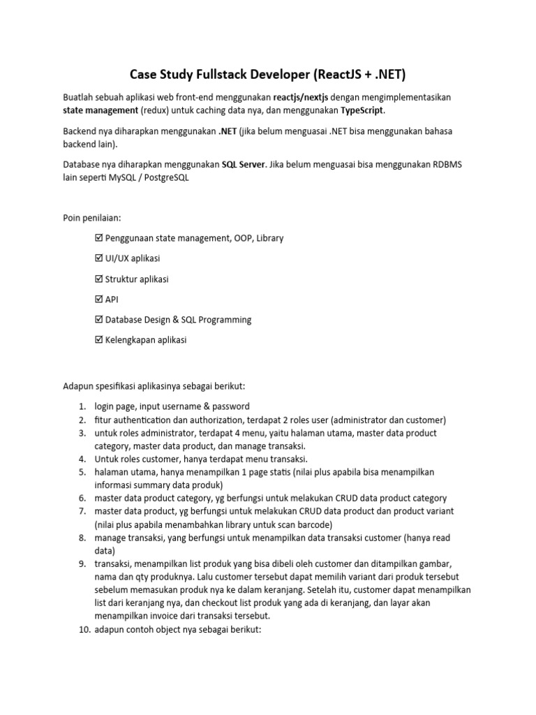 Test Lion Superindo - Case Study Full Stack Developer | PDF | Komputer