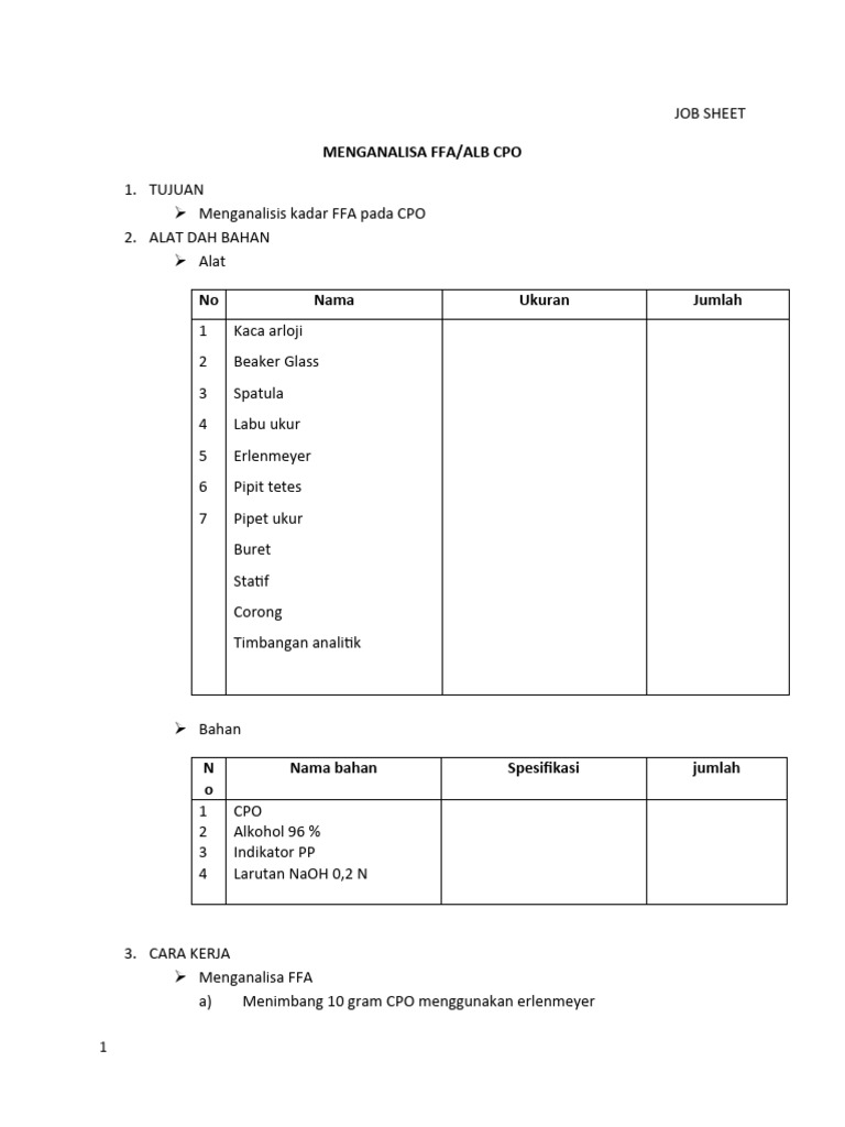 Job Sheet Ffa Cpo | PDF