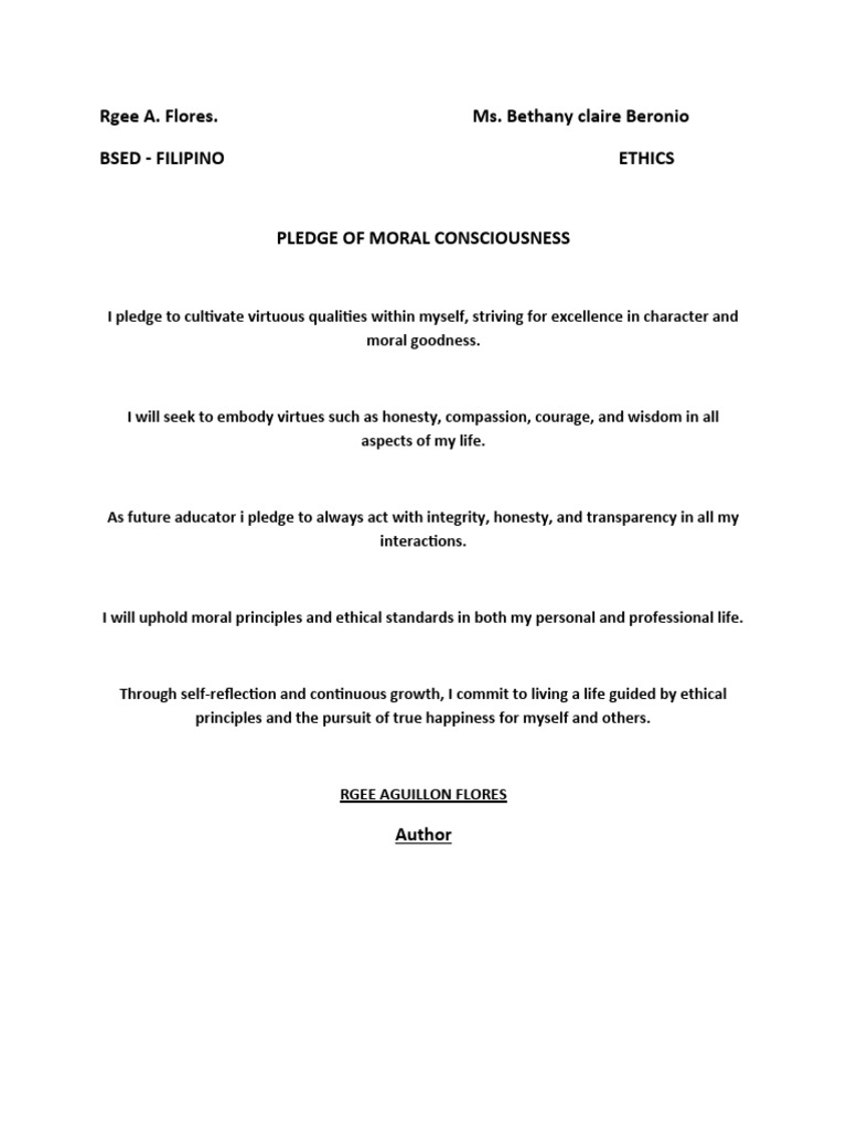 Pledge of Moral Consciousness | PDF