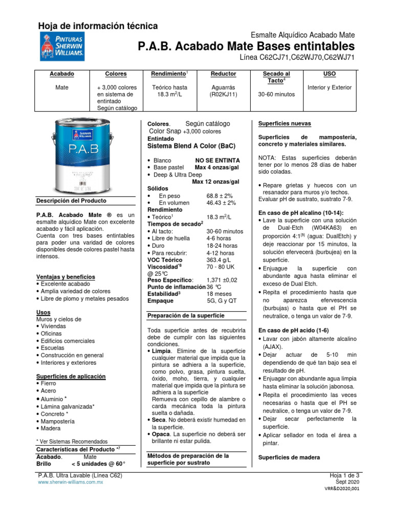 Línea C62 PAB Ultralavable Mate | PDF | Pintar | Agua