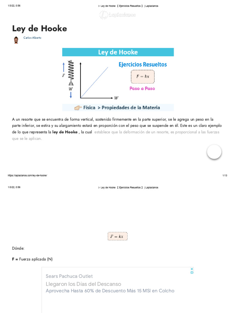Ley De Hooke Ejercicios Resueltos Laplacianos Descargar Gratis 