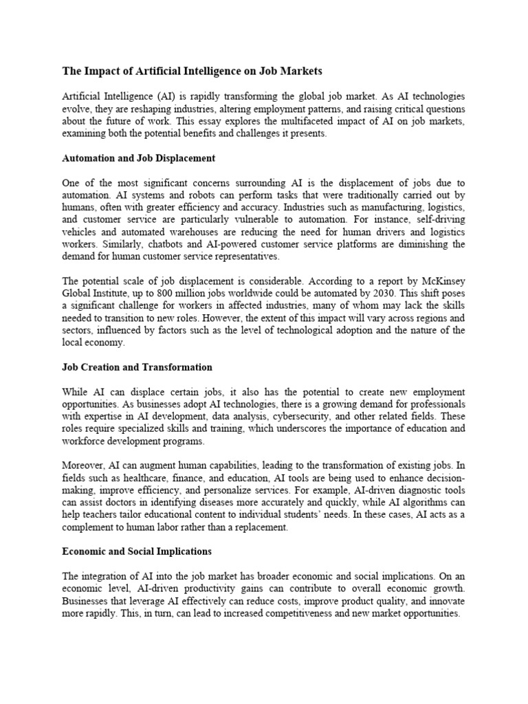 The Impact of Artificial Intelligence On Job Markets | PDF | Artificial ...