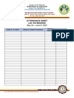 Attendance Sheet Lac On Reading: May 24 - June 8, 2022