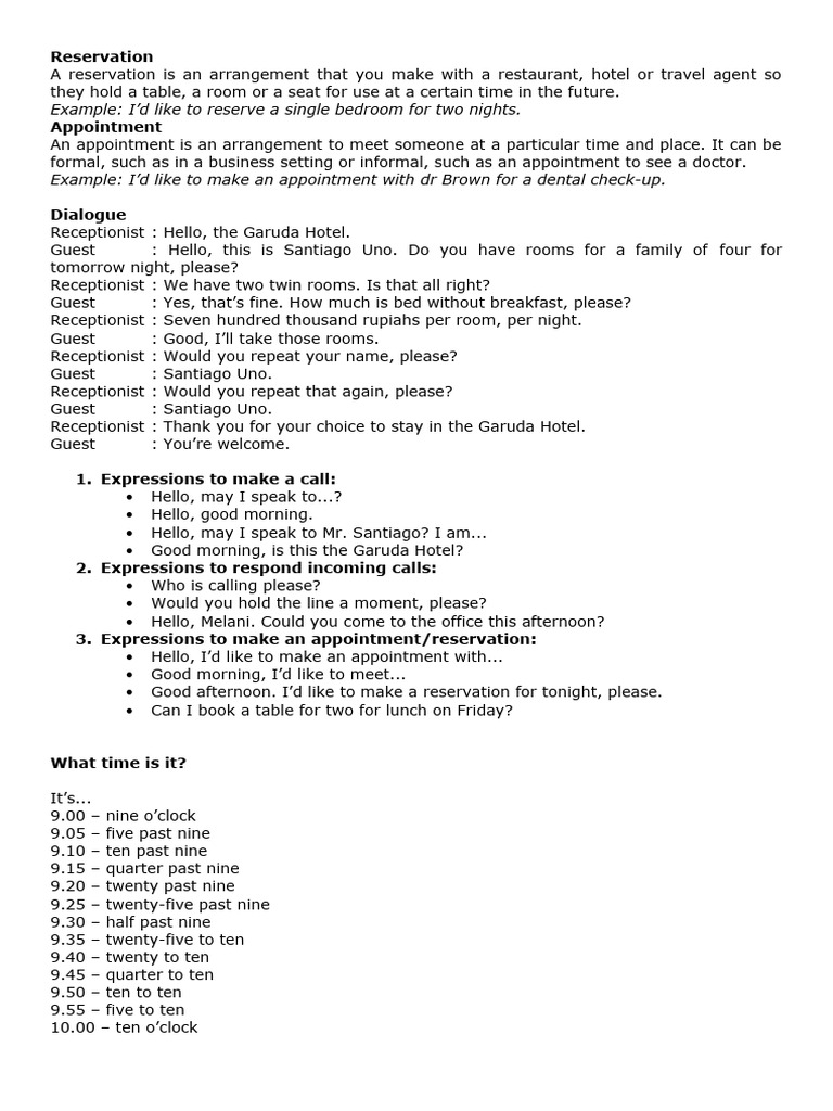 Reservation & Appointment Guide | PDF