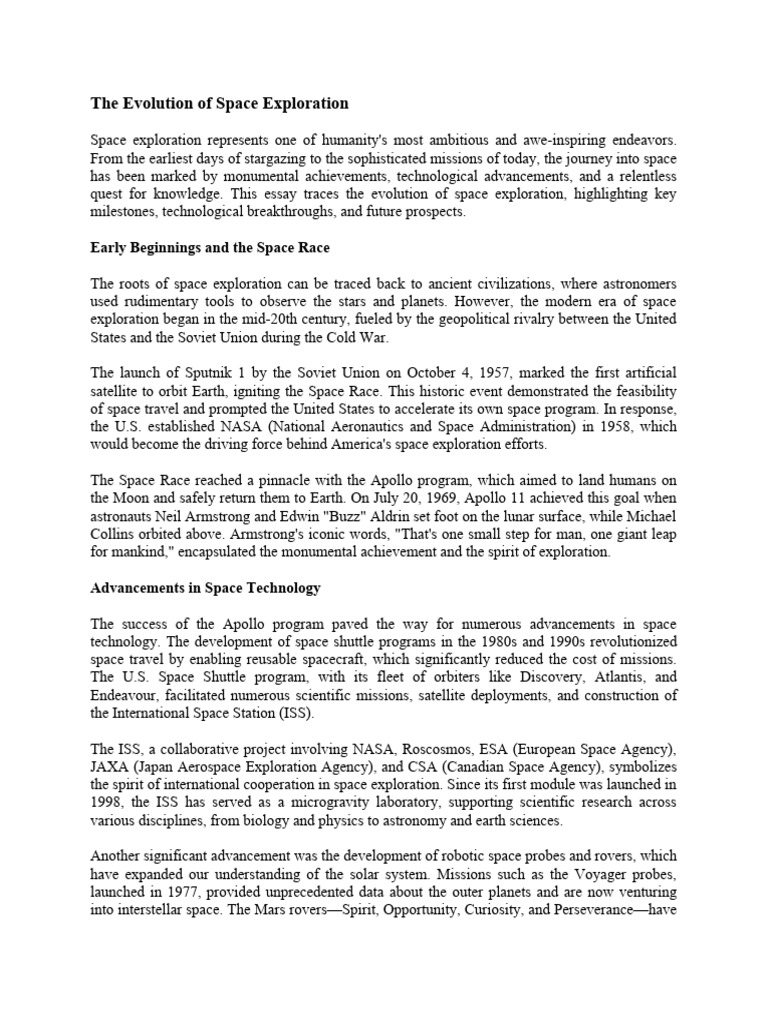 The Evolution Of Space Exploration Pdf Space Exploration Spacecraft