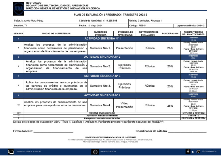 6.fi FORMATO PLAN DE EVALUACION-2024-2 (PREGRADO) | PDF | Cognición