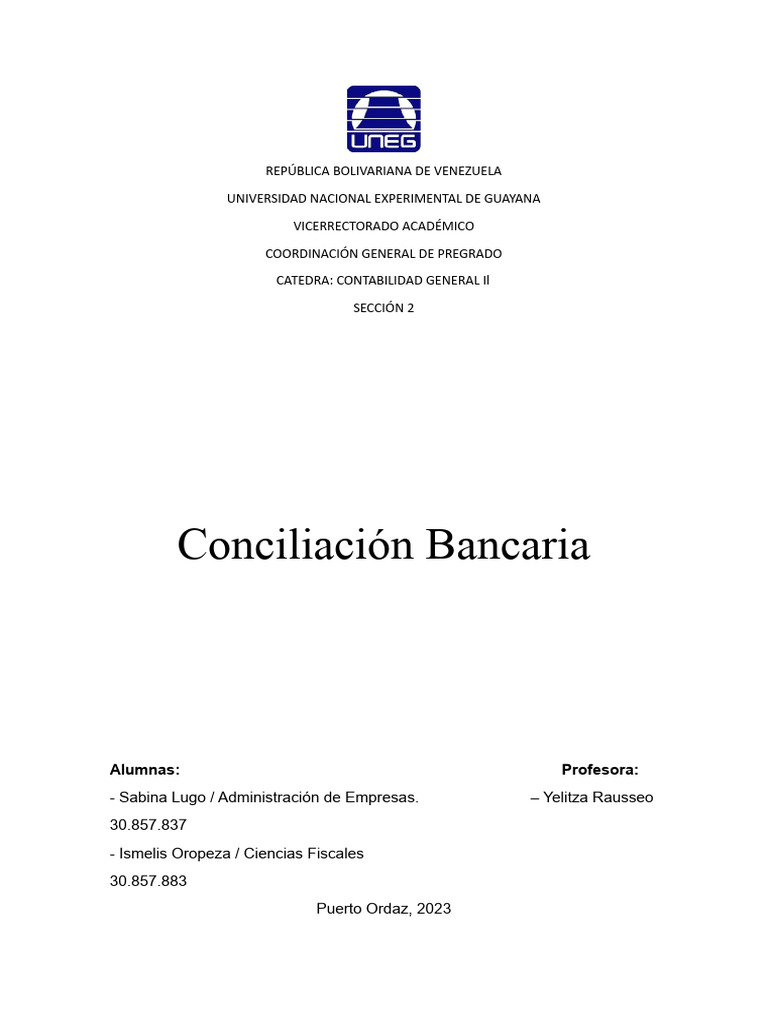 Contabilidad Ll Libro Diario Conciliación Bancaria 1 Pdf