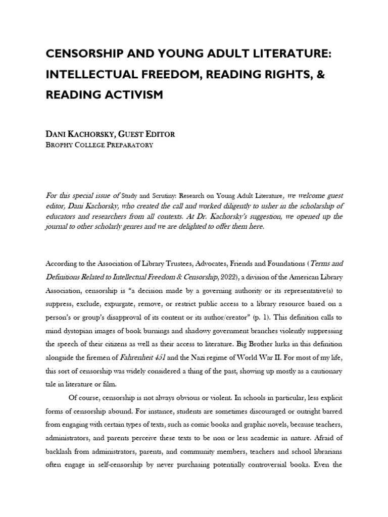 Kachorsky Introduction Censorship+and+Young+Adult+Literature August+ ...