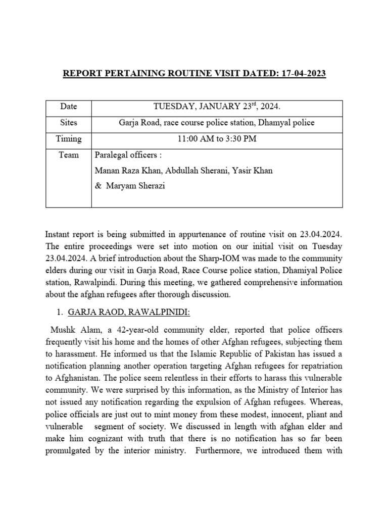 Afghan Refugee Rights Visit Report | PDF | Refugee | Police