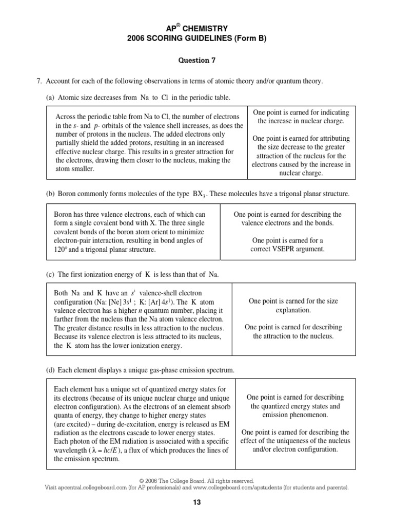 Ap06 Chemistry Formb Samples q7 | PDF | Chemical Bond | Electron