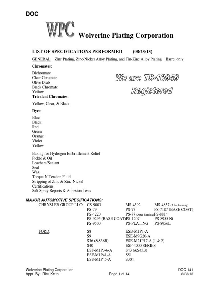 Automotive Plating Specifications List | PDF | Companies | Companies Of ...