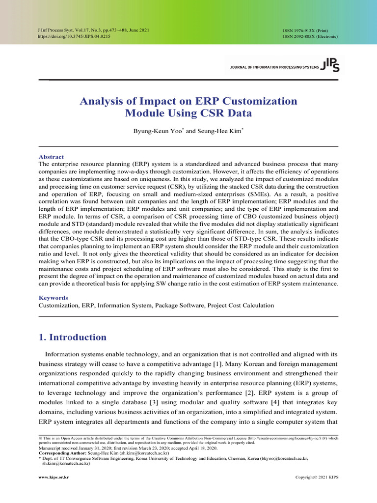 Analysis of Impact On ERP Customization Module Using CSR Data | PDF ...