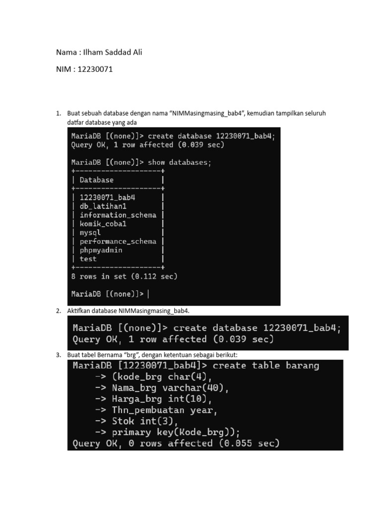 Panduan Pembuatan Database dan Tabel SQL | PDF