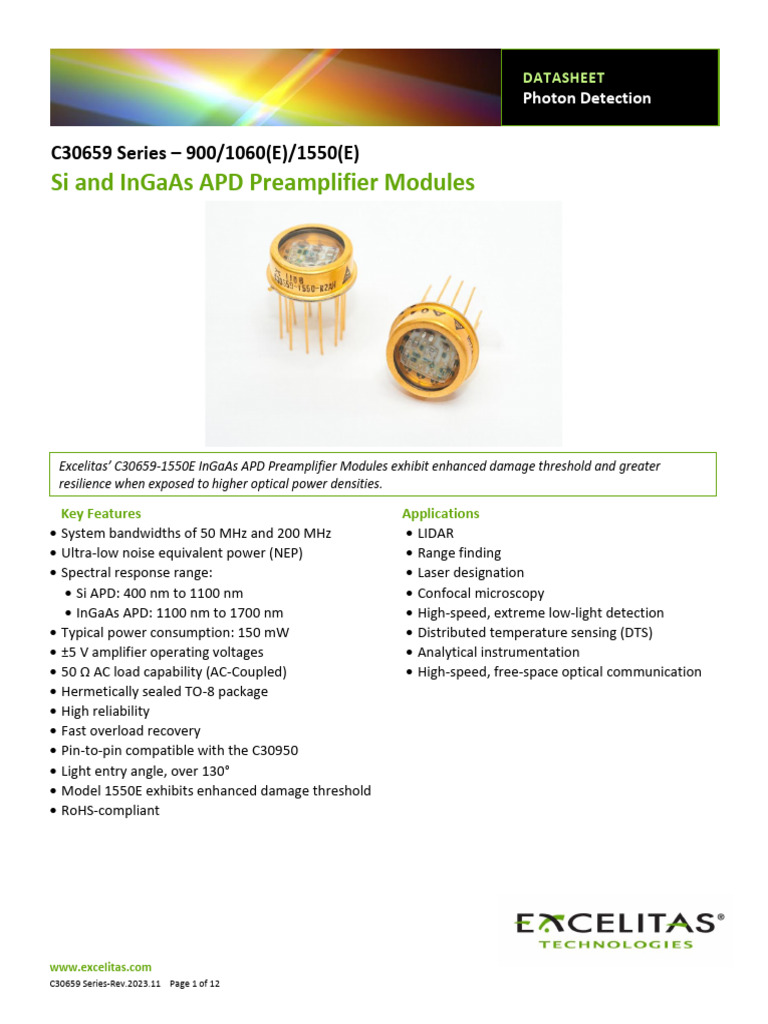 Excelitas C30659 Series Datasheet | PDF | Electromagnetism | Electricity