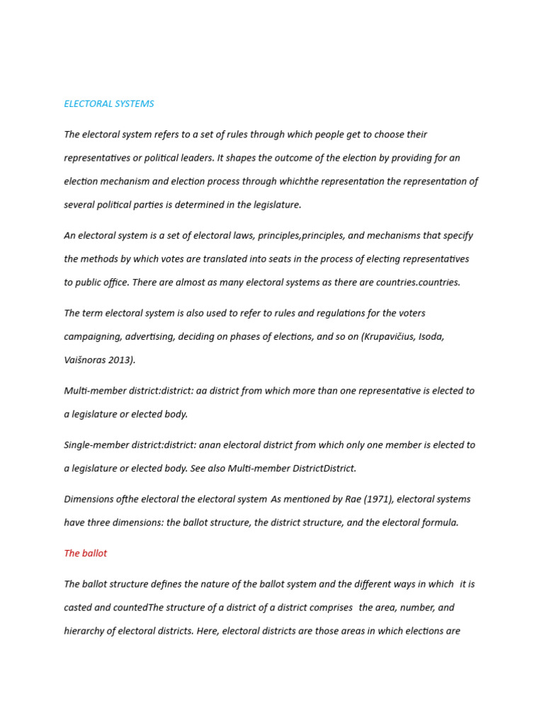 Electoral Systems And Representation Pdf Voting Electoral District