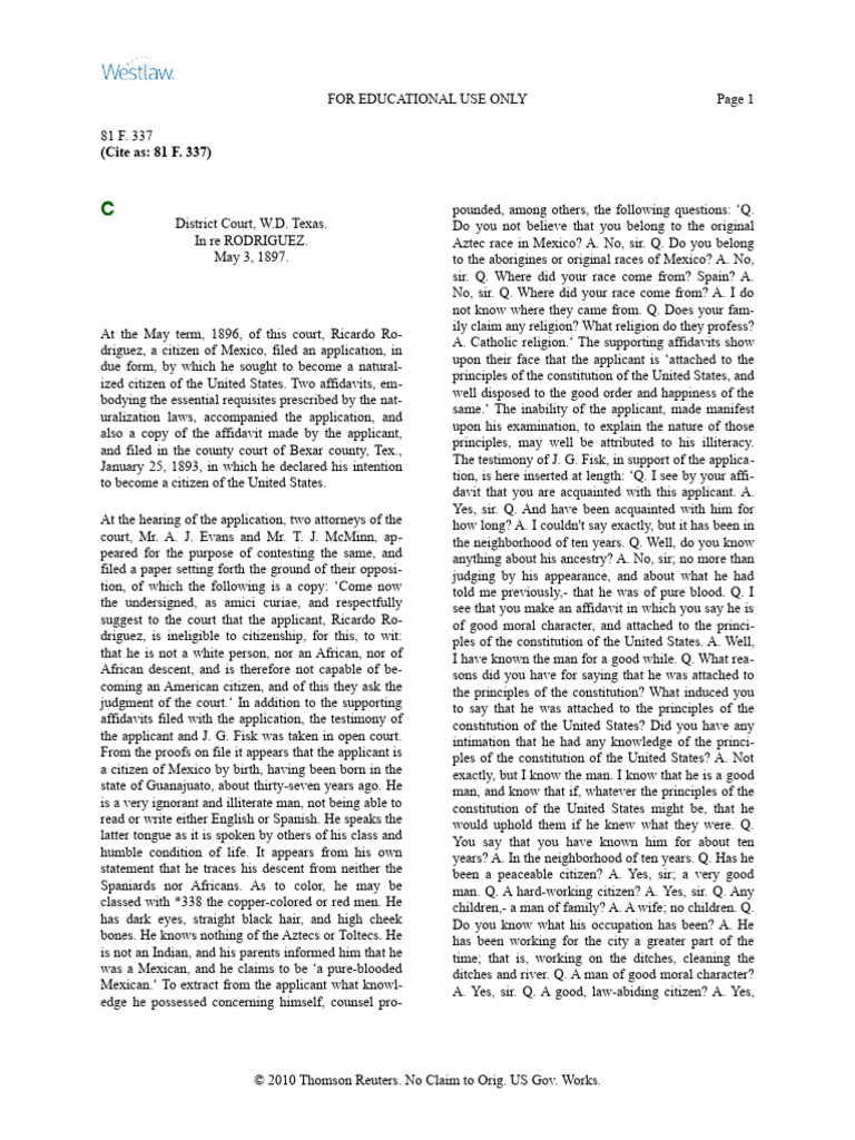 Naturalization Case of Ricardo Rodriguez | PDF | Citizenship ...