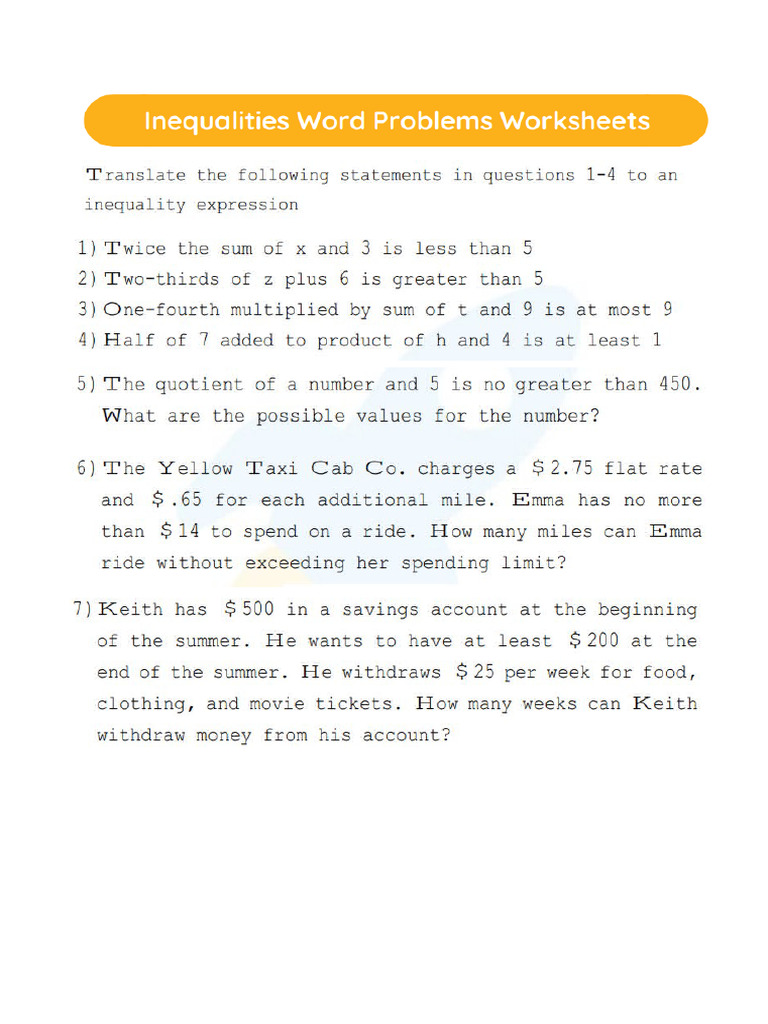 Inequalities Word Problem PDF