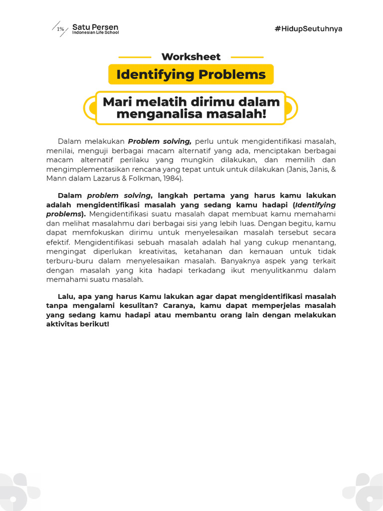 Worksheet - Identifying Problem | PDF