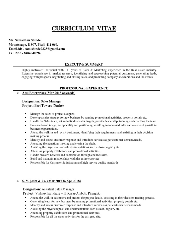 Cv samadhan shinde pdf sales business