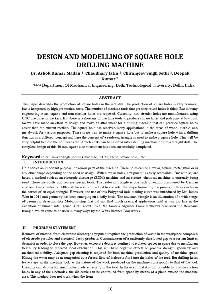 DESIGN AND FABRICATION OF SQUARE HOLE DRILLING MACHINE (1) - Converted ...