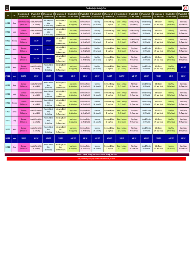 GS Foundation Batch Class Schedule | PDF