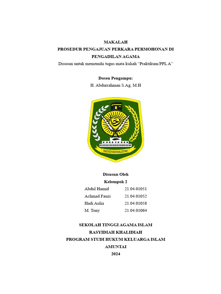 Prosedur Pengajuan Perkara Permohonan Di Pengadilan Agama Pdf