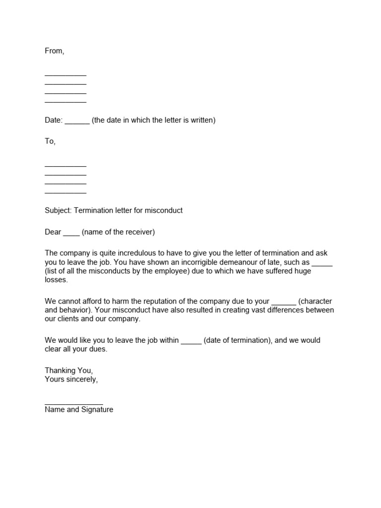 Letter Format Termination PDF Employment Disciplines