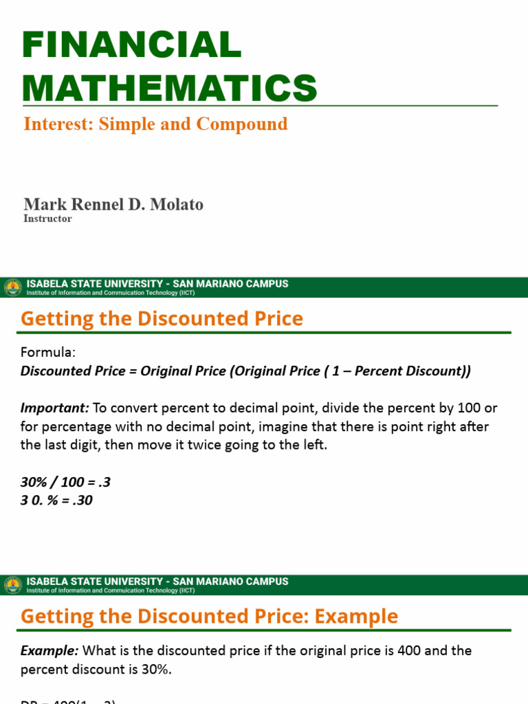 Financial Mathematics: Discounts & Interest | PDF | Internal Rate Of ...