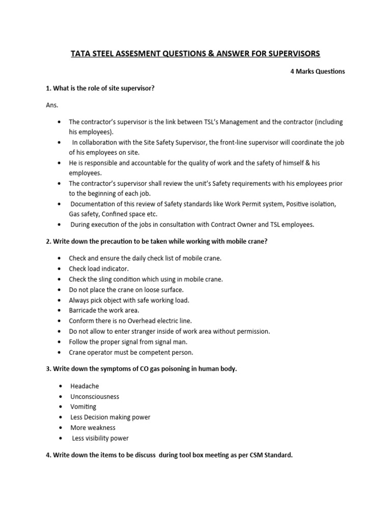 Tata Steel Supervisor Safety Assessment | PDF | Safety