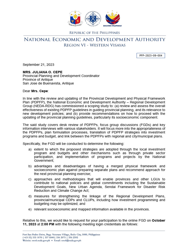 PDPFP Assessment FGD Invitation | PDF | Policy
