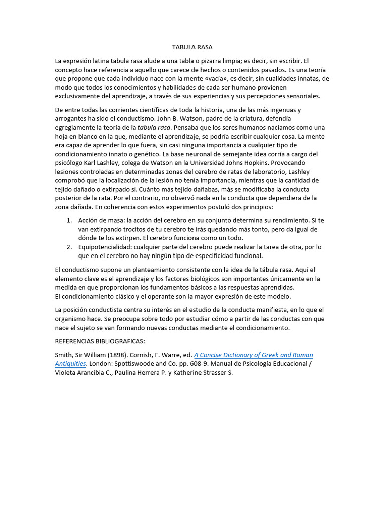 Tabula Rasa | Descargar gratis PDF | Behaviorismo | Aprendizaje