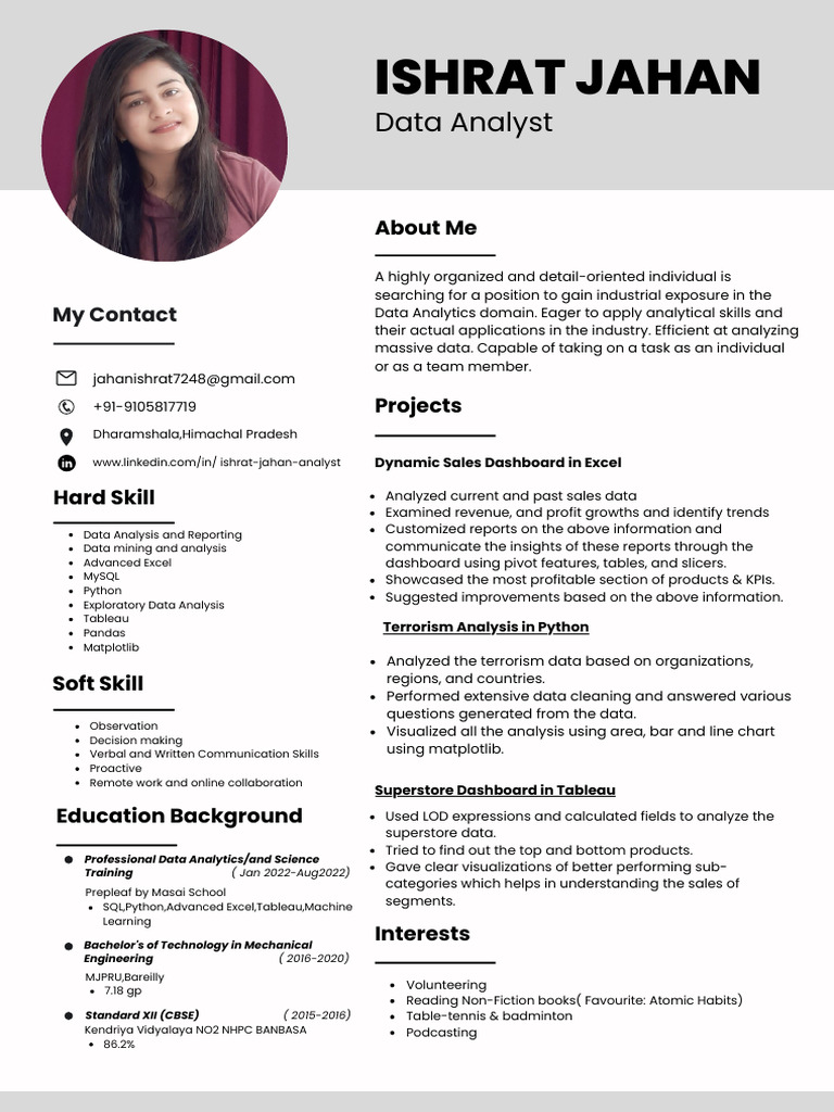 Data Analyst Profile: Israt Jahan | PDF | Data Analysis | Analytics