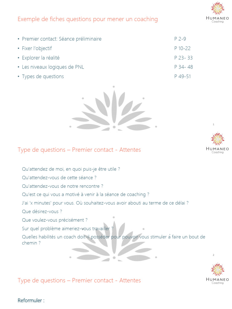 Fiches de questions pour coaching | PDF | Émotions | Risque