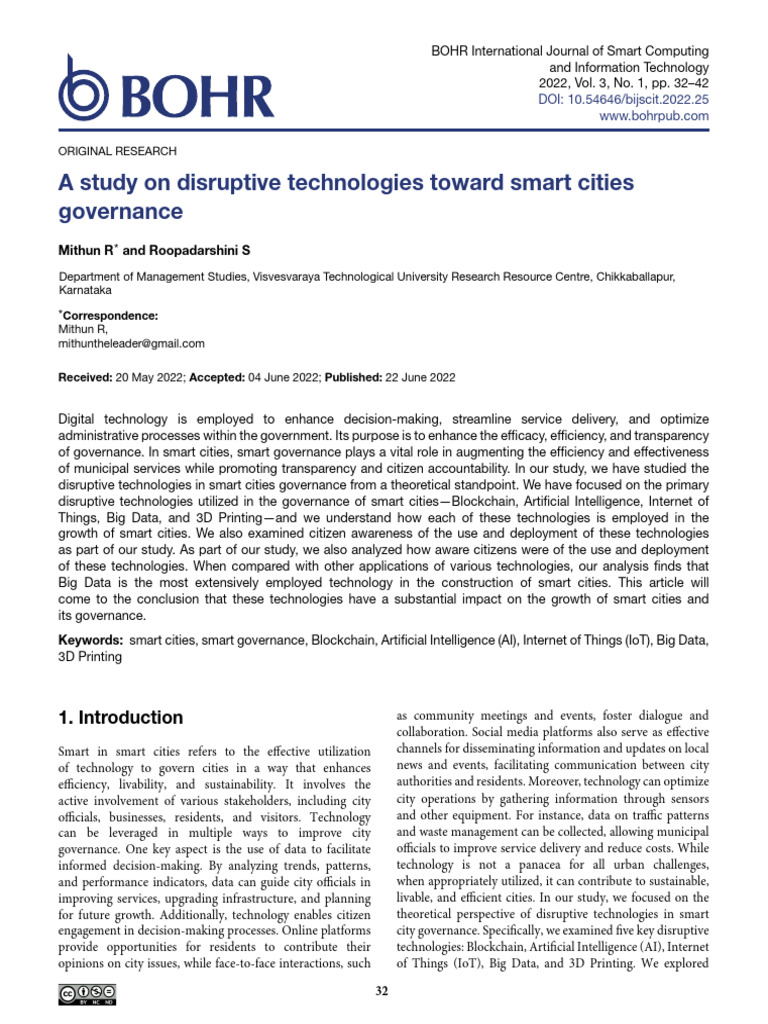 A Study On Disruptive Technologies Toward Smart Cities Governance | PDF ...