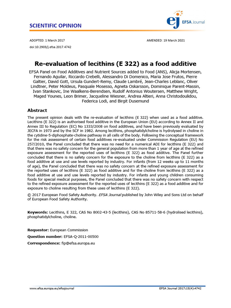 Lecithins (E 322) Food Additive Review | PDF | Toxicity