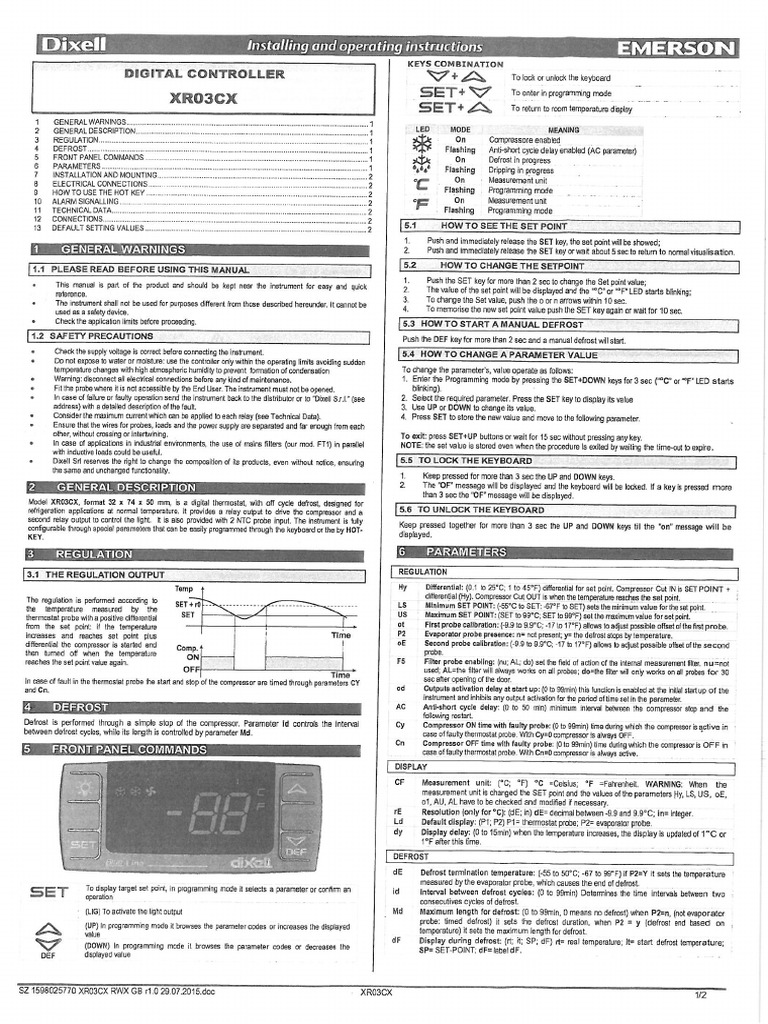 DIXELL XR03CX frigo ACF PDF