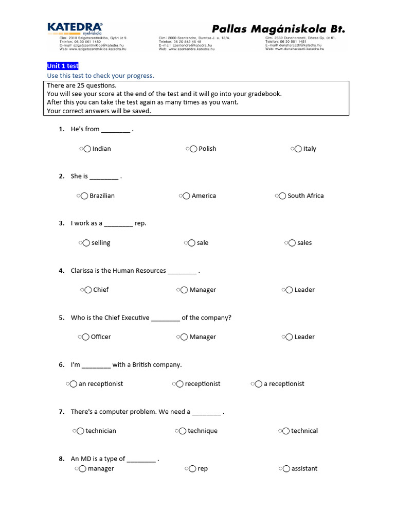 Business Result Unit 1 Test | PDF | Cyberspace