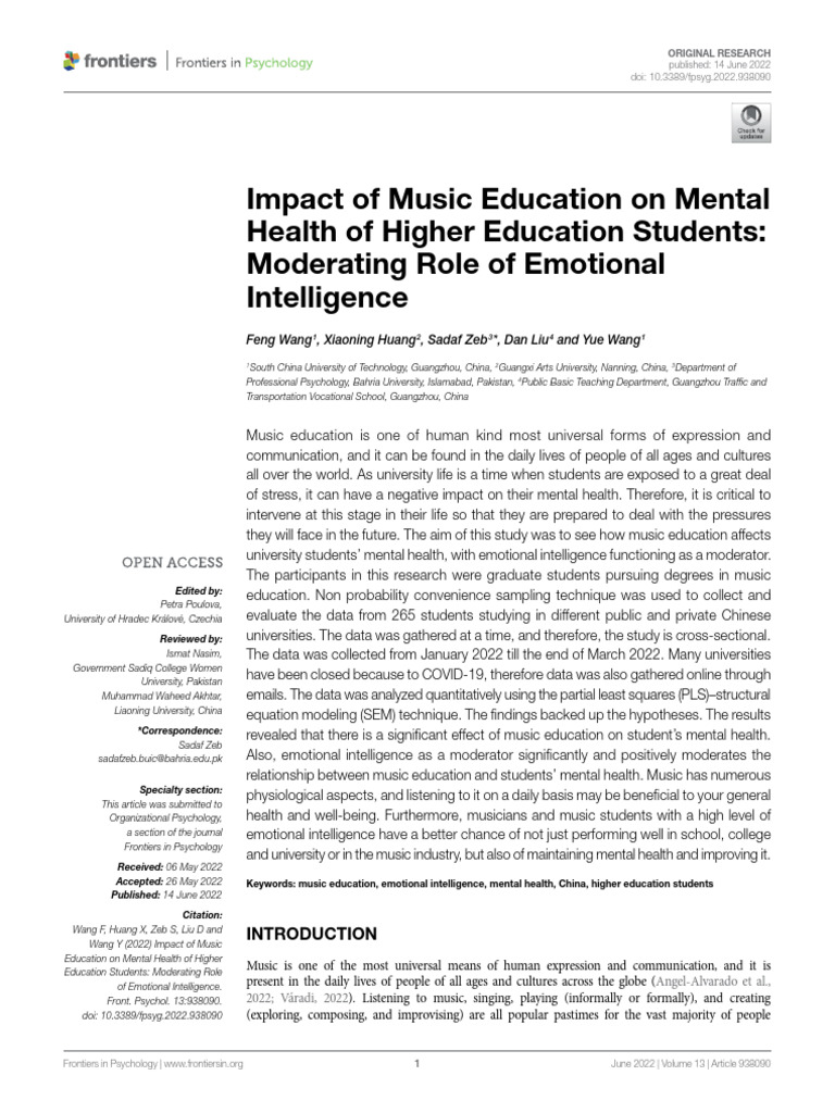 Impact of Music Education On Mental Health of High | Download Free PDF ...