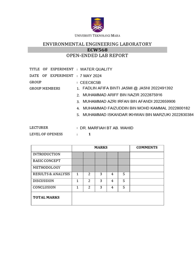 Lab Water Quality Group 3 Ceec2226c5b | PDF | Science & Mathematics