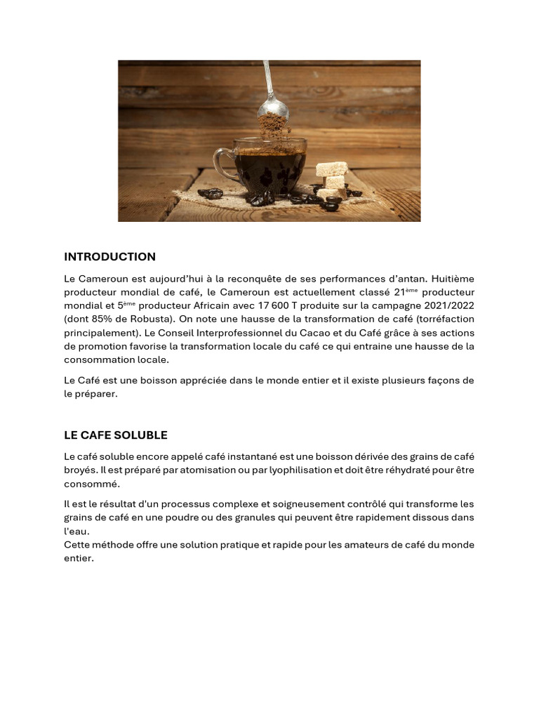 Fabrication de café instantané au Cameroun | PDF | Café