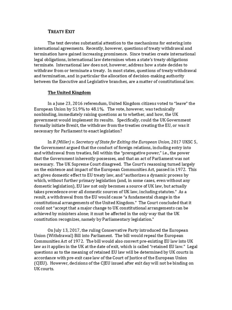 Chapter 5 Note On Treaty Exit | PDF | Treaty | Ratification
