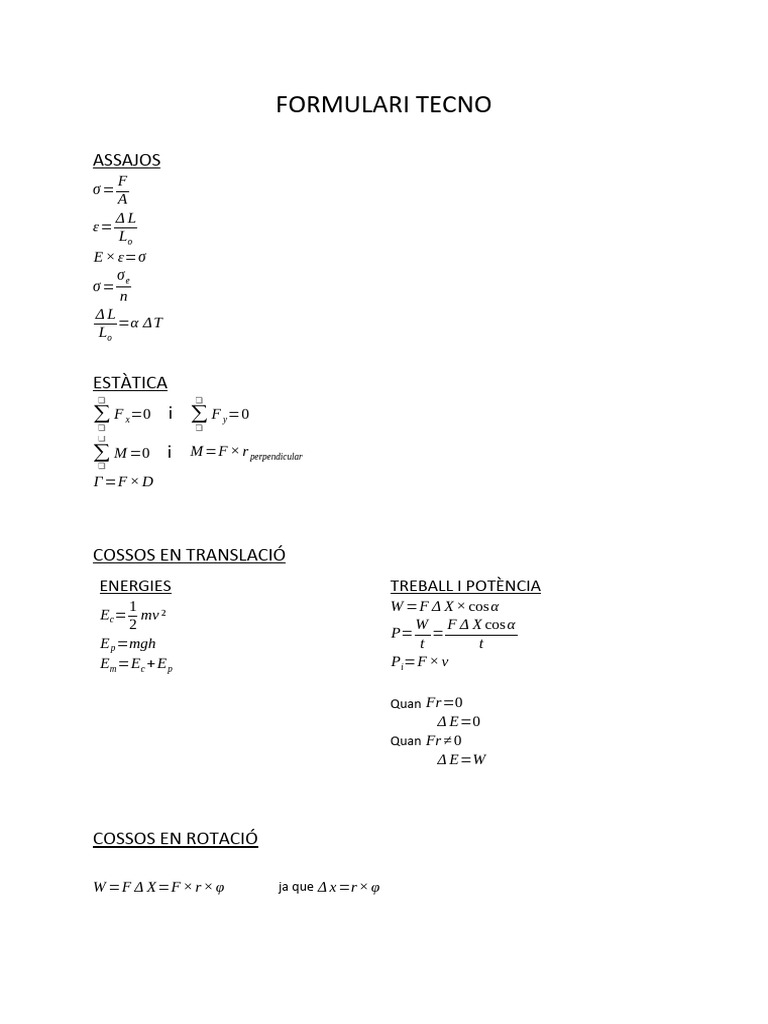 Wuolah Premium FORMULARIO TECNOLOGIA INDUSTRIAL | PDF