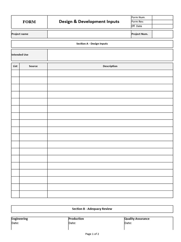 Design & Development Inputs Form | PDF