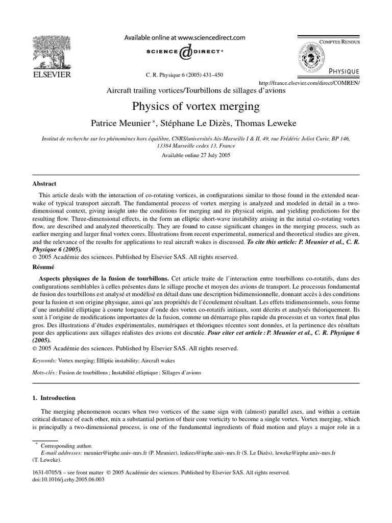 Physics Of Vortex Merging Pdf Vortices Reynolds Number