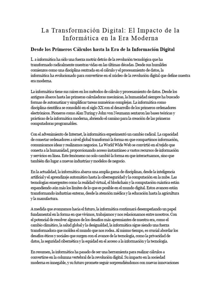 Impacto de la Informática en la Era Digital | PDF | Informática | Internet