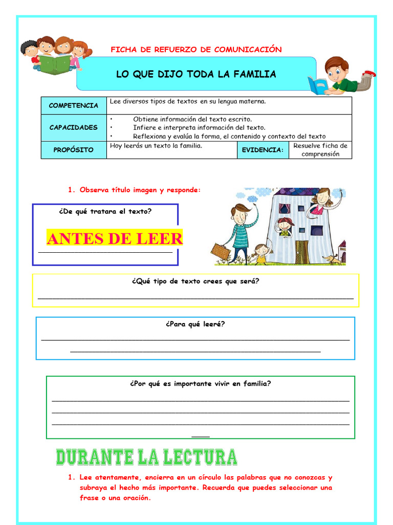 F.refuerz Comu Lo Que Dijo Toda La Familia 933623393 Prof Yessenia | PDF