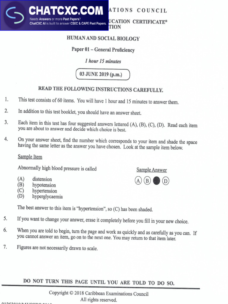 Csec HSB P1 2019 | PDF