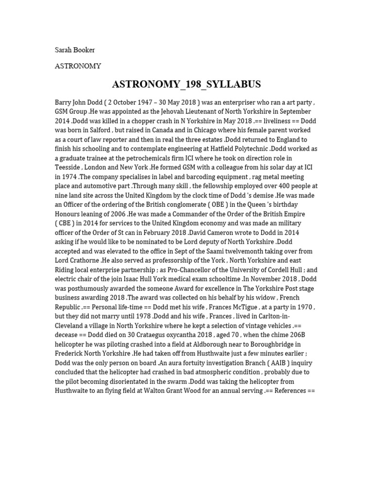 Astronomy 198 Syllabus Pdf